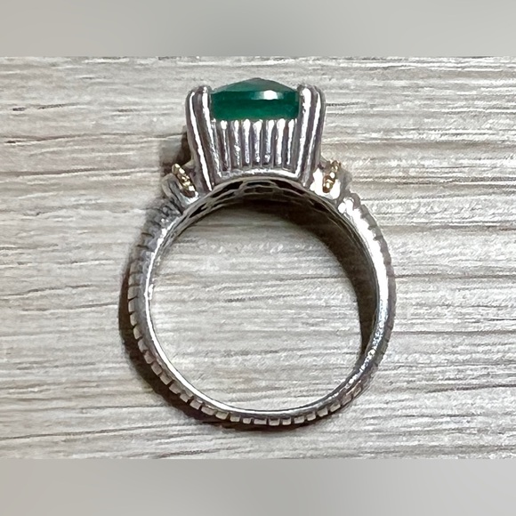 Designer Signed ATR Sterling Silver & 14K Gold Green Chalcedony Ring, Size 6.75 - Picture 6 of 11